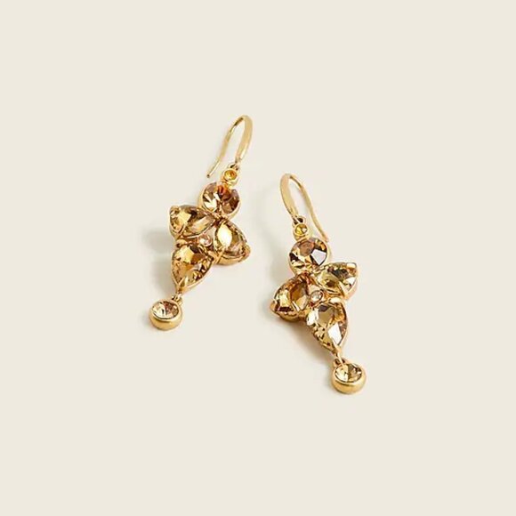 ✨ NEW J.Crew Gold Rhinestones Crystals Cluster Drop Dangle Statement Earrings ✨ - Picture 1 of 6
